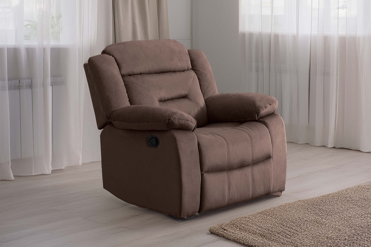 Modern 1pc Manual Recliner Pillow Arm Leather Padded Seat And Backrest Chocolate Finish Primary Living Room