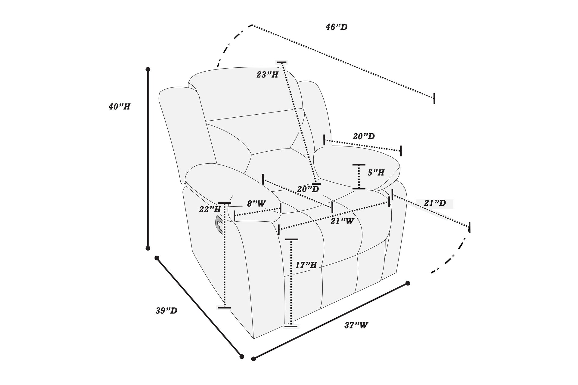 Modern 1pc Manual Recliner Pillow Arm Leather Padded Seat And Backrest Chocolate Finish Primary Living Room
