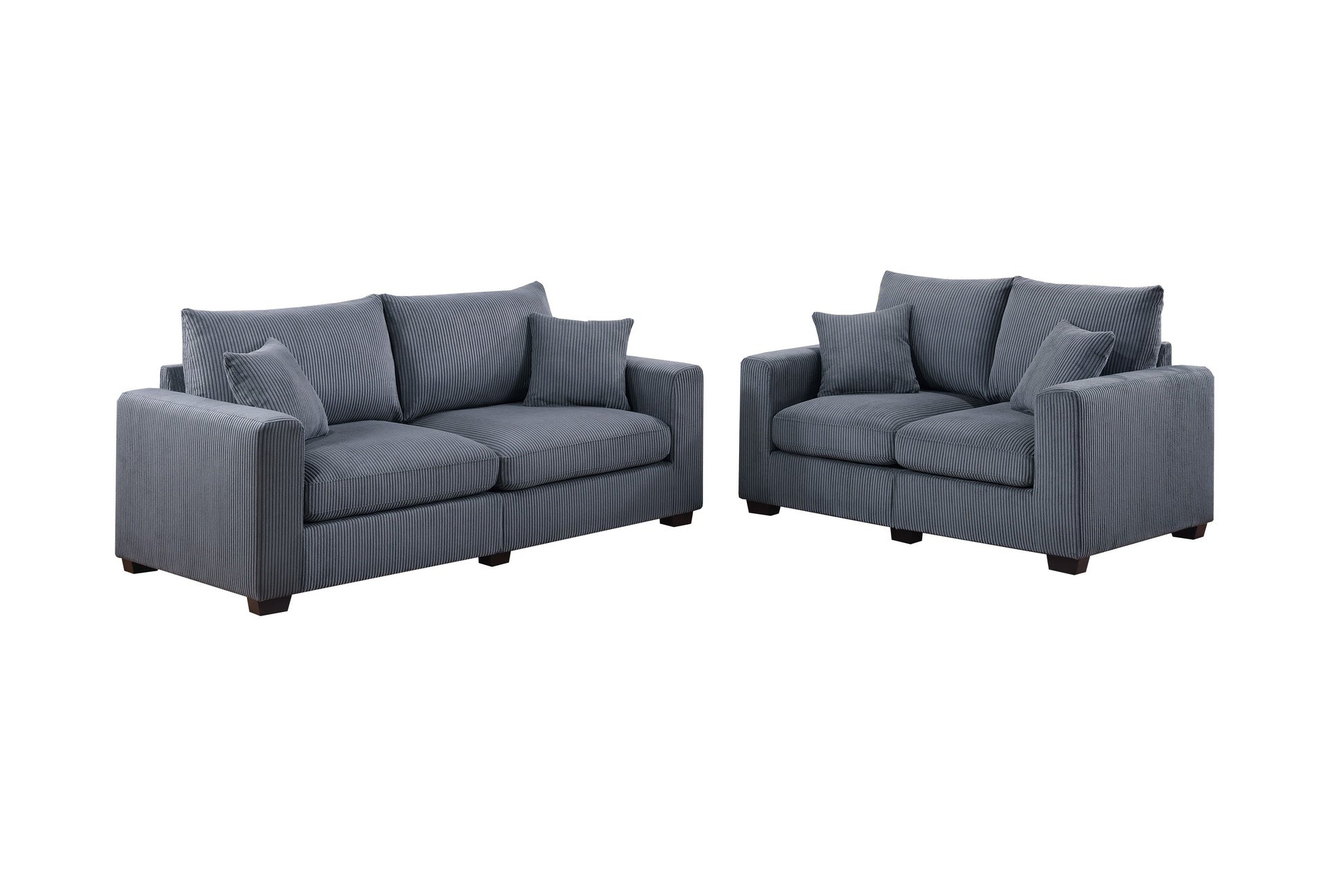 Contemporary Style 2pc Sofa Set 1x Loveseat 1x Sofa Set Cushion Back Matching Pillow Square Arms Wooden Legs Dark Gray Finish Primary Living Room
