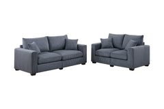 Contemporary Style 2pc Sofa Set 1x Loveseat 1x Sofa Set Cushion Back Matching Pillow Square Arms Wooden Legs Dark Gray Finish Primary Living Room