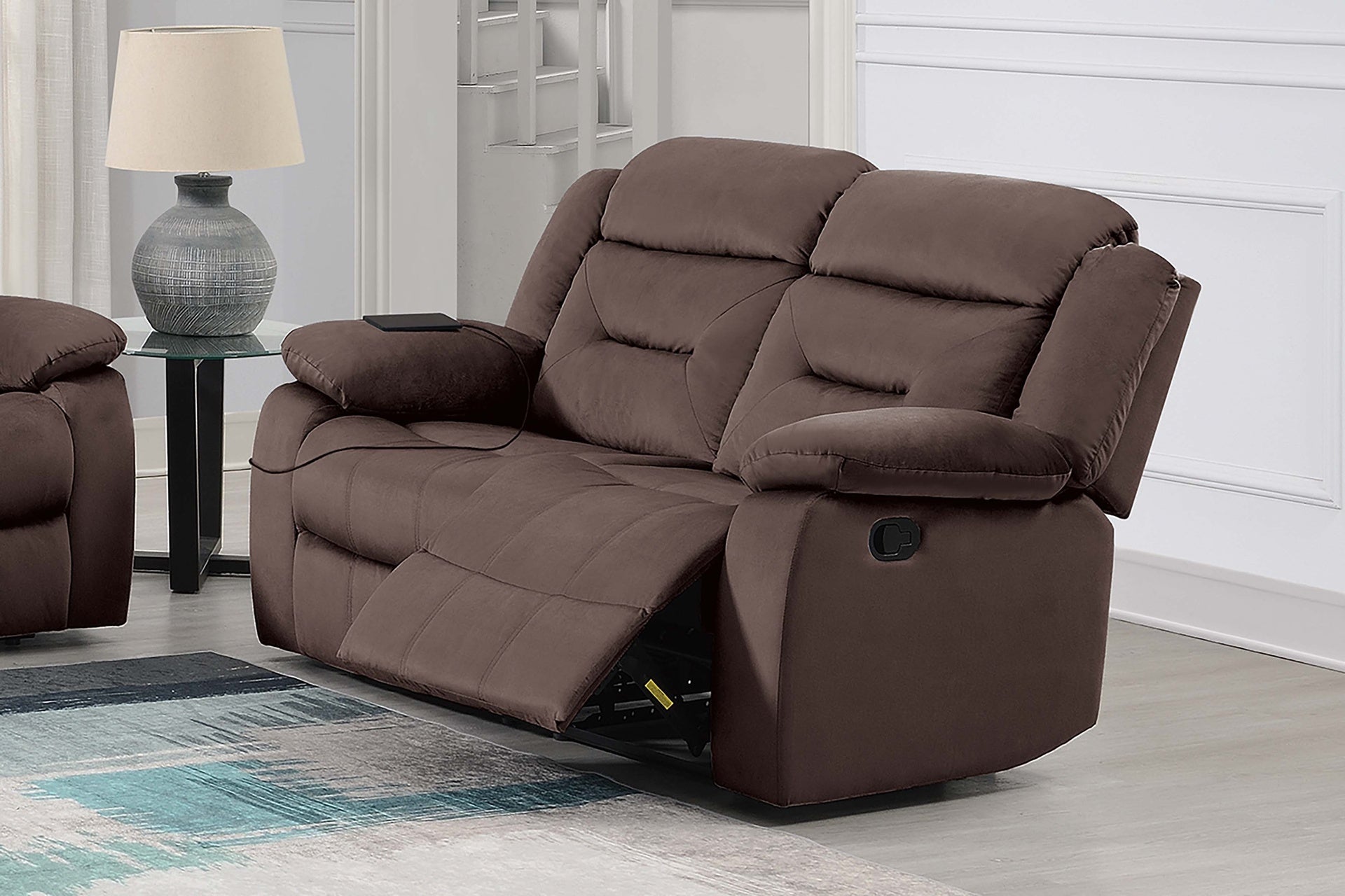2pc Living Room Set 1x Loveseat 1x Recliner Pillow Armrest Supportive Headrest Vertical Tufting Chocolate Finish Contemporary Primary Living Room Furniture