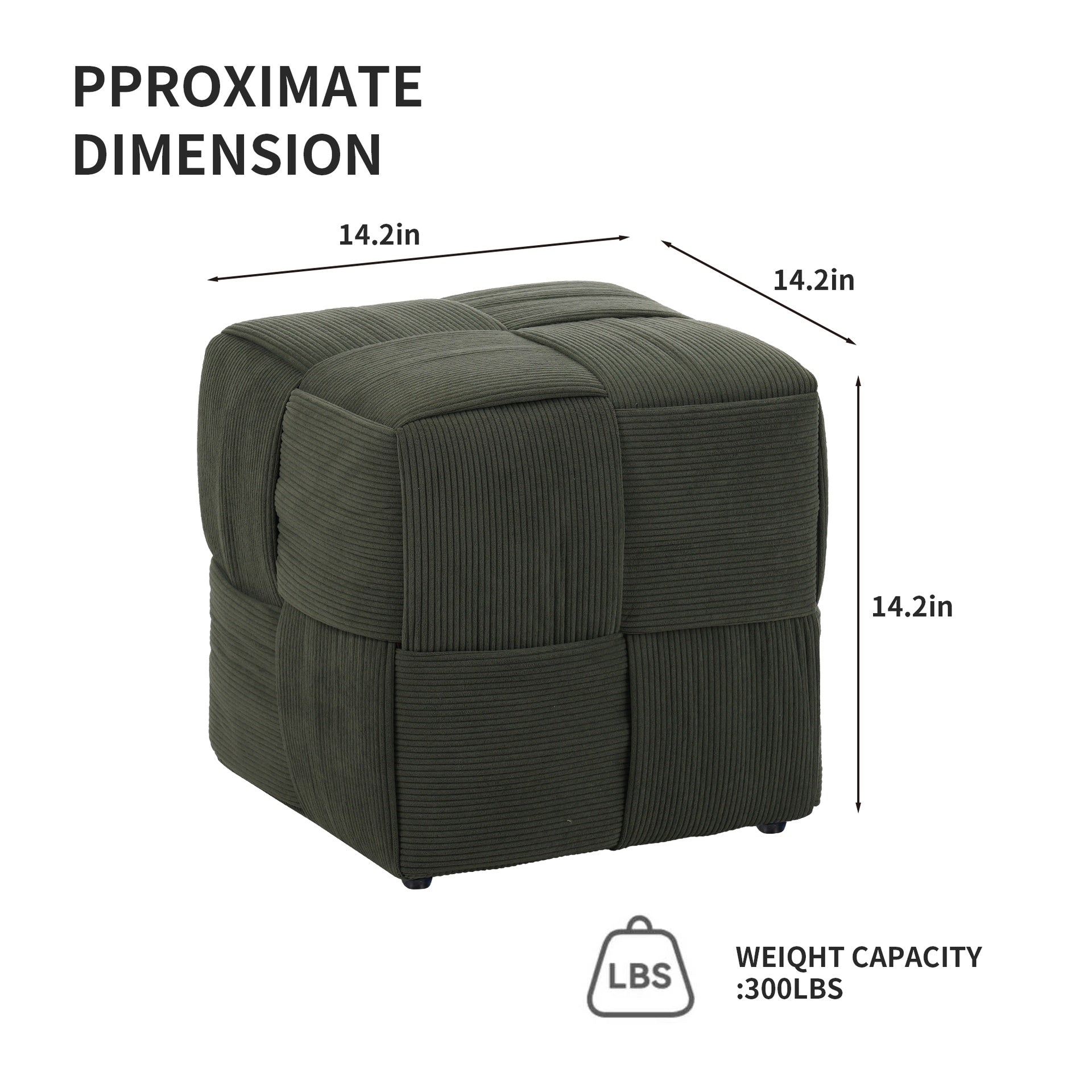 Ottoman Foot Rest Soft and Comfortable Ottoman Square Corduroy Woven Design Sofa Stool (Green)