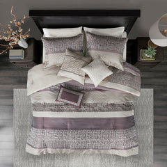 7 Piece Jacquard Comforter Set Purple Cal King