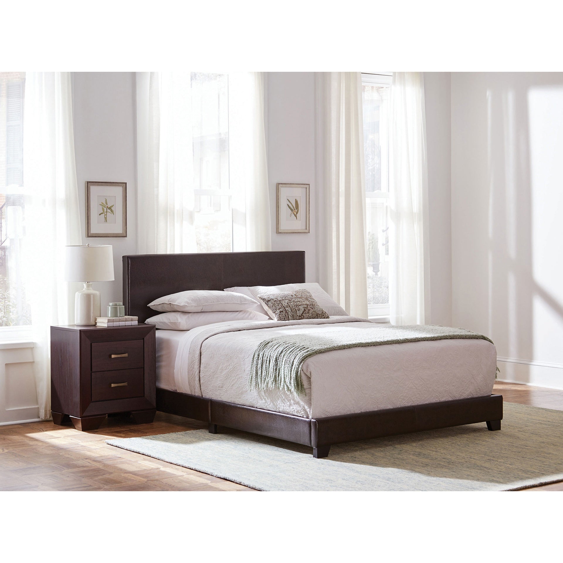 Warwick Brown Upholstered Eastern King Panel Bed