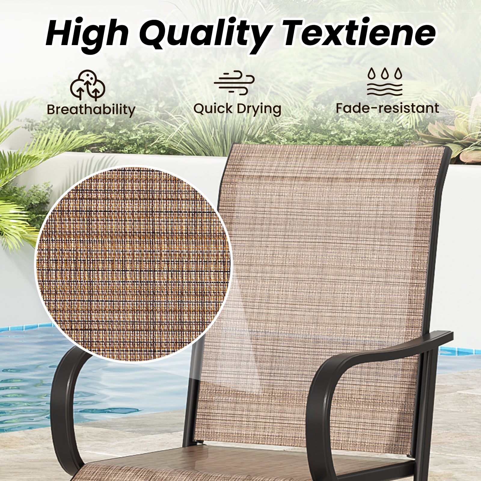 Patio Barstools Set of 2, Swivel Outdoor Patio Bar Stools with Textilene Fabric, Height Top Outdoor Chair 360° Swivel, All Weather Use, Ergonomic Comfort Bar Height Tall Stools for Outside