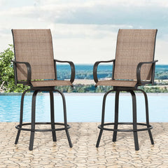Patio Barstools Set of 2, Swivel Outdoor Patio Bar Stools with Textilene Fabric, Height Top Outdoor Chair 360° Swivel, All Weather Use, Ergonomic Comfort Bar Height Tall Stools for Outside
