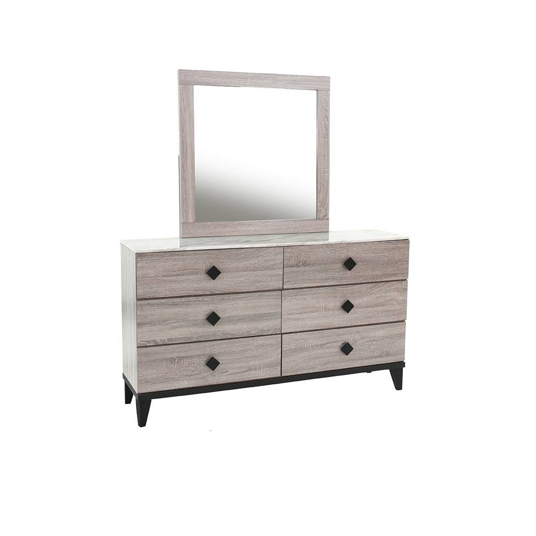 Modern Design Bedroom Furniture 1pc Dresser Only Beautiful Knob Pulls 6x Drawers Storage Faux Marble Top Cream Color Dresser