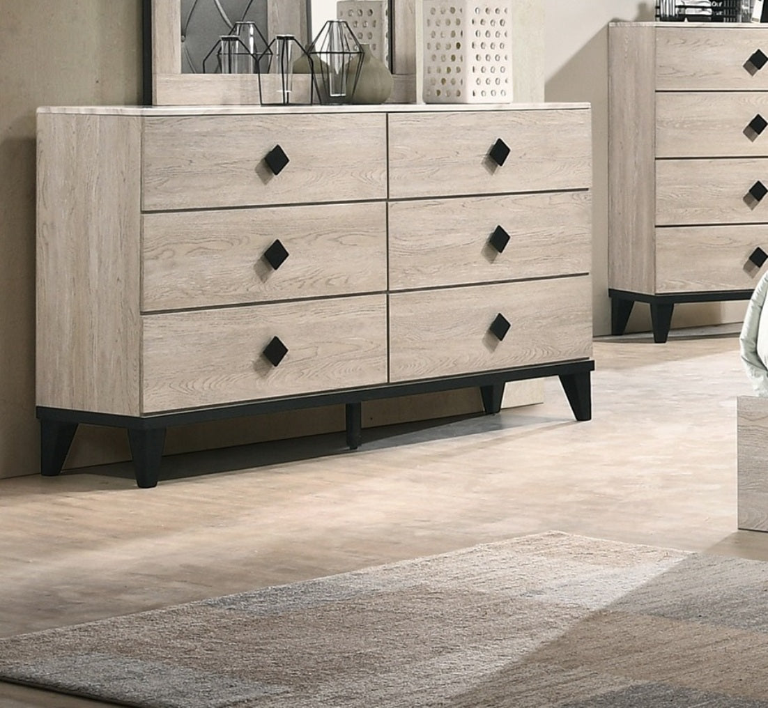 Modern Design Bedroom Furniture 1pc Dresser Only Beautiful Knob Pulls 6x Drawers Storage Faux Marble Top Cream Color Dresser