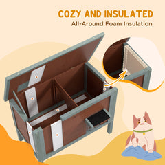 PawHut Outdoor Cat House, Wooden Feral Cat House, All-Around Foam Insulated Cat Shelter with Weatherproof Roof, Removable Floor, Openable Roof, Brown