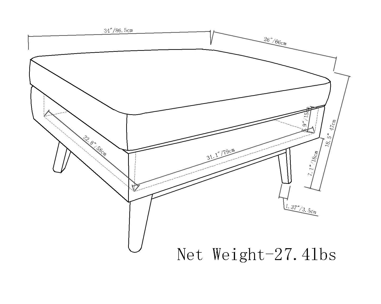 Owen 34 inch Wide Coffee Table Storage Ottoman in Distressed Grey Taupe Vegan Leather