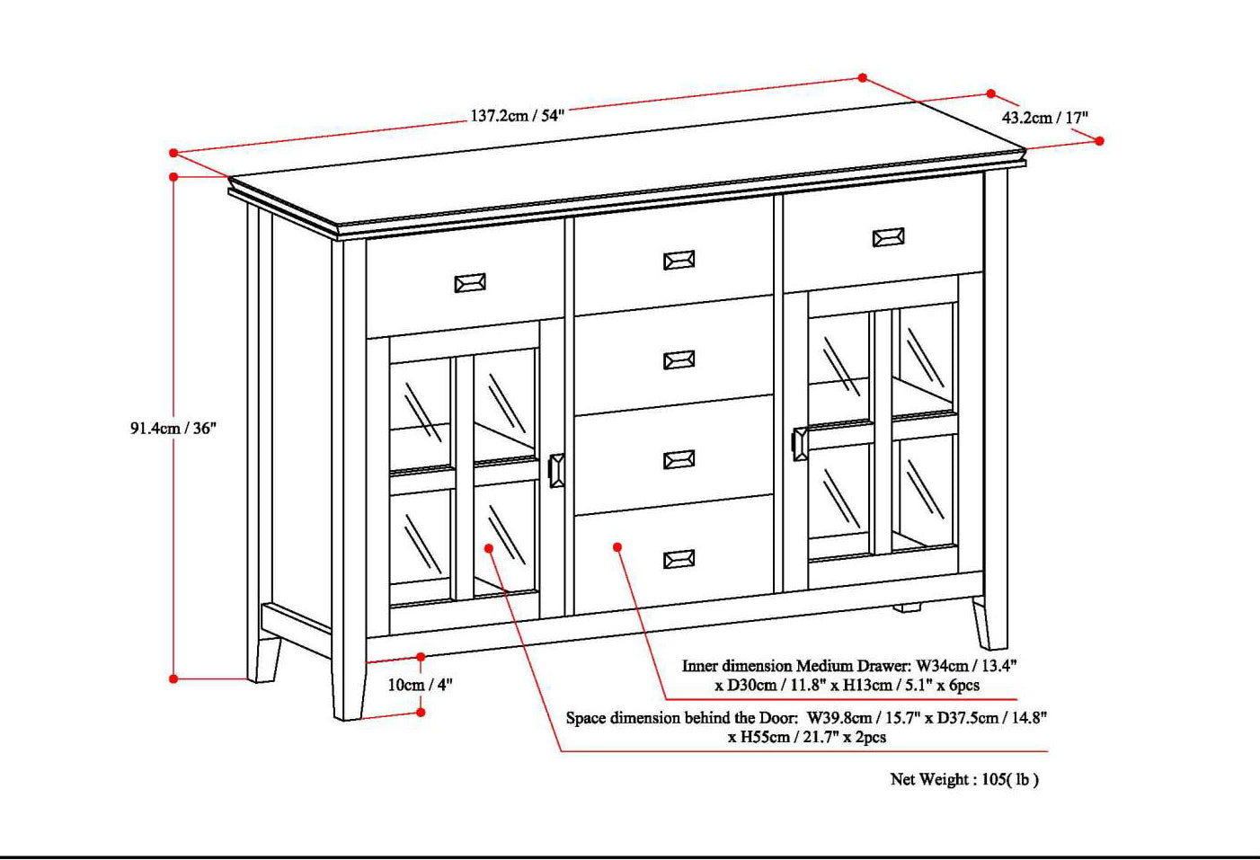 Artisan Solid Wood Sideboard Buffet in Dark Chestnut Brown