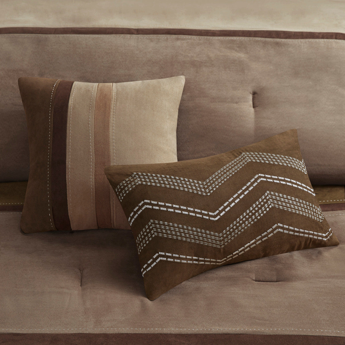 7 Piece Faux Suede Comforter Set Brown King