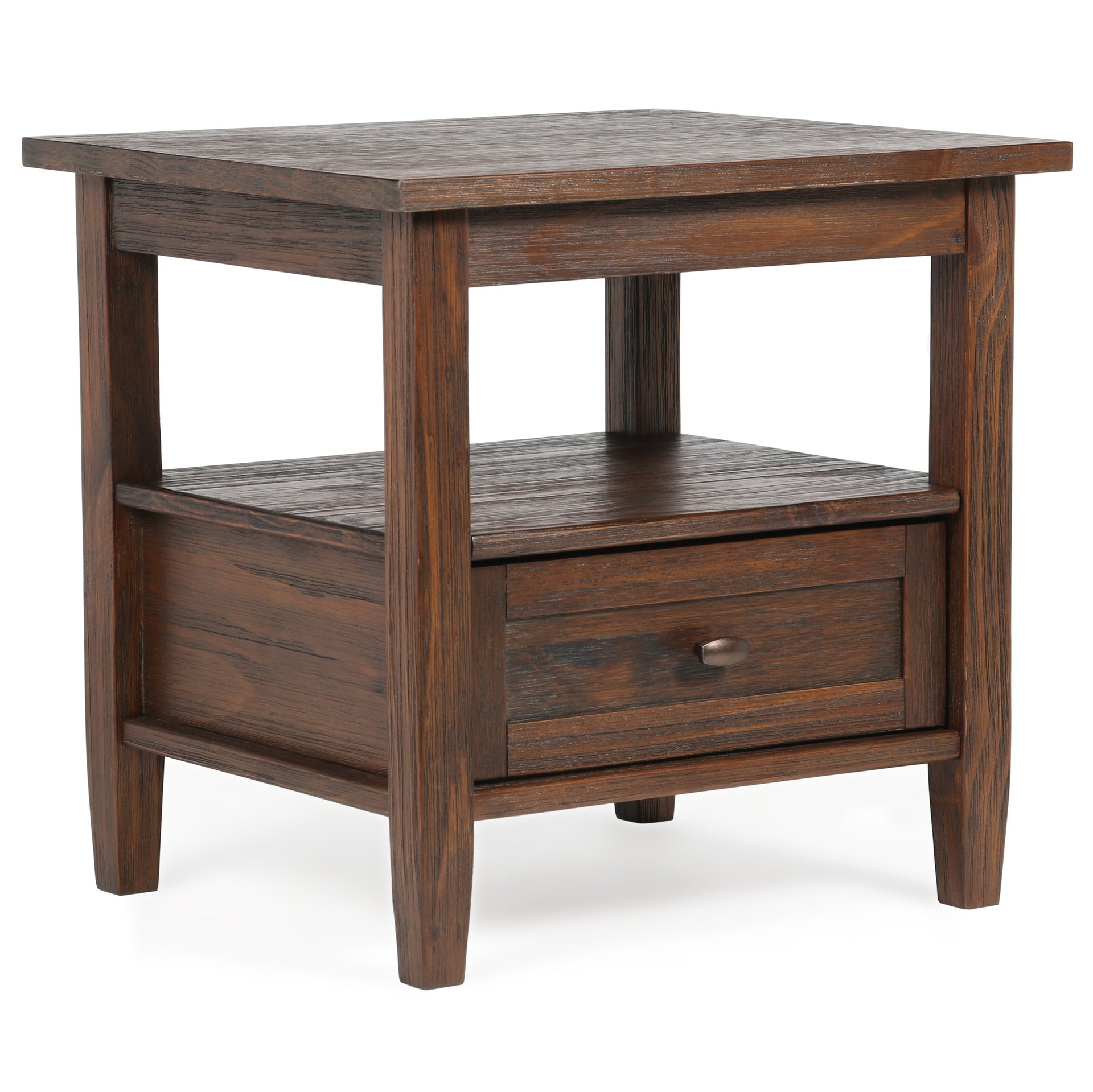 Warm Shaker Solid Wood 20 inch Wide Transitional End Table in Distressed Charcoal Brown
