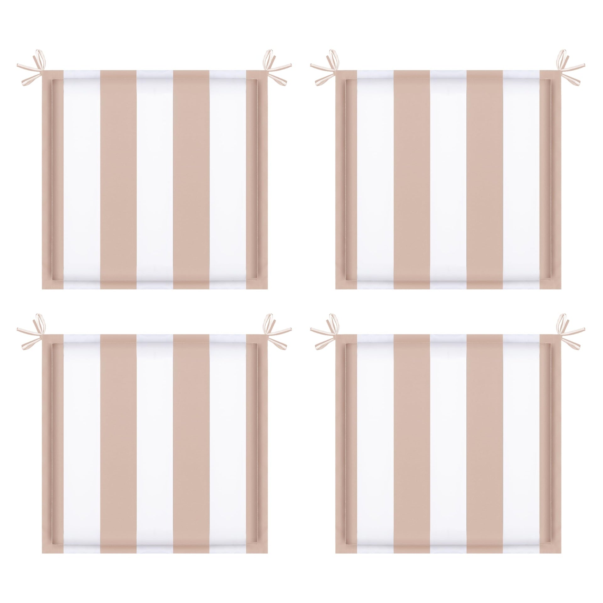 4PCS Outdoor Patio Seat Cushion Replacement Seat Cushion with Ties, 15" x 15" Patio Chair Pads for  Gardens, Patios, and Dining Rooms,Khaki White Striped.