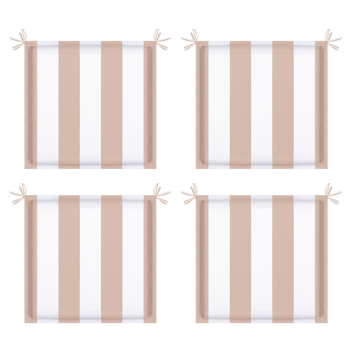 4PCS Outdoor Patio Seat Cushion Replacement Seat Cushion with Ties, 15" x 15" Patio Chair Pads for  Gardens, Patios, and Dining Rooms,Khaki White Striped.