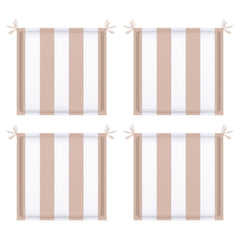 4PCS Outdoor Patio Seat Cushion Replacement Seat Cushion with Ties, 15" x 15" Patio Chair Pads for  Gardens, Patios, and Dining Rooms,Khaki White Striped.