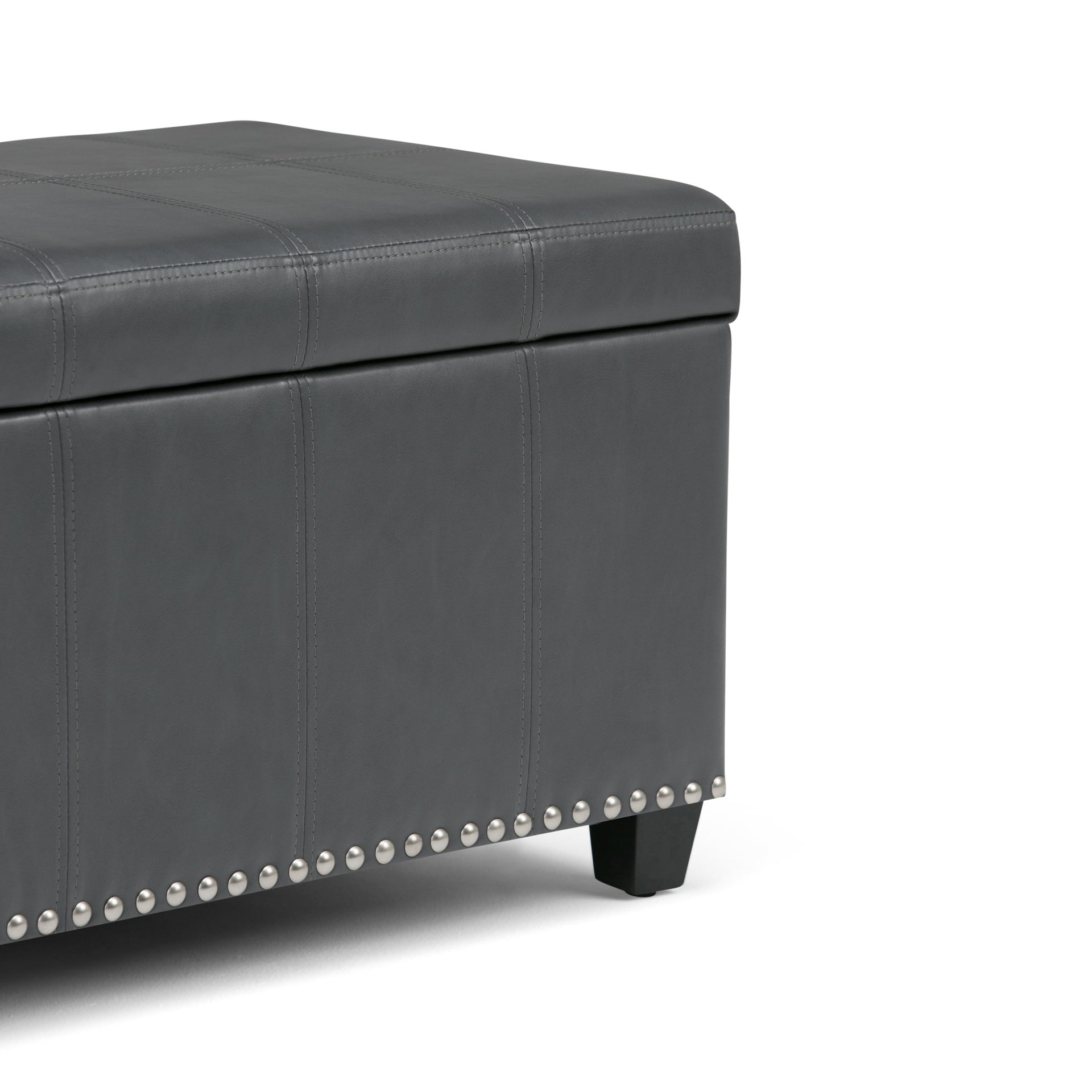 Amelia 33 inch Wide Storage Ottoman Bench in Stone Grey Vegan Leather