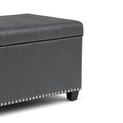 Amelia 33 inch Wide Storage Ottoman Bench in Stone Grey Vegan Leather
