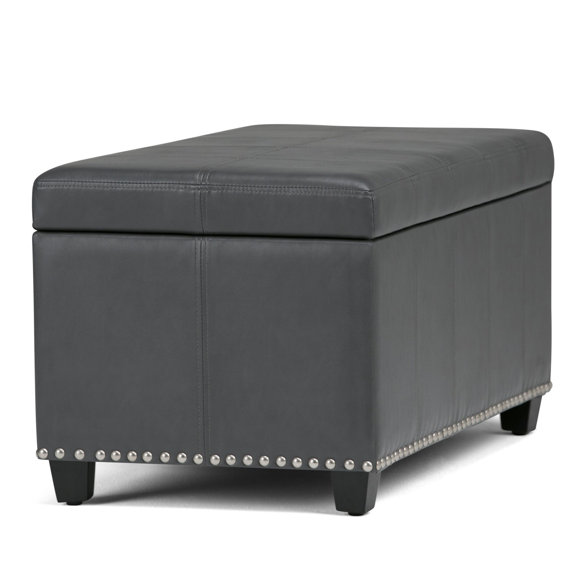 Amelia 33 inch Wide Storage Ottoman Bench in Stone Grey Vegan Leather