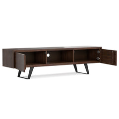 Lowry 72 inch Wide Solid Wood TV Stand in Distressed Charcoal Brown For TVs up to 80 inches