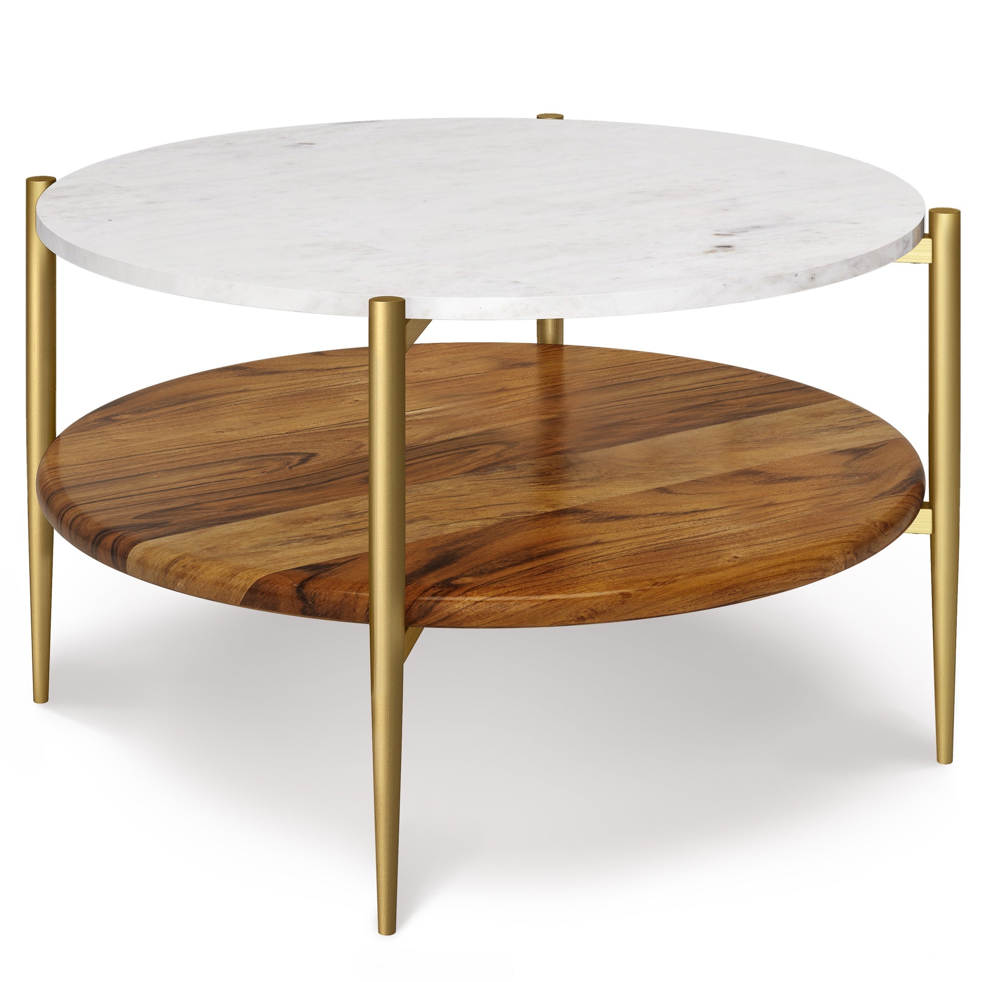 Wagner 30 inch Wide Solid Acacia Wood Coffee Table in White/Natural