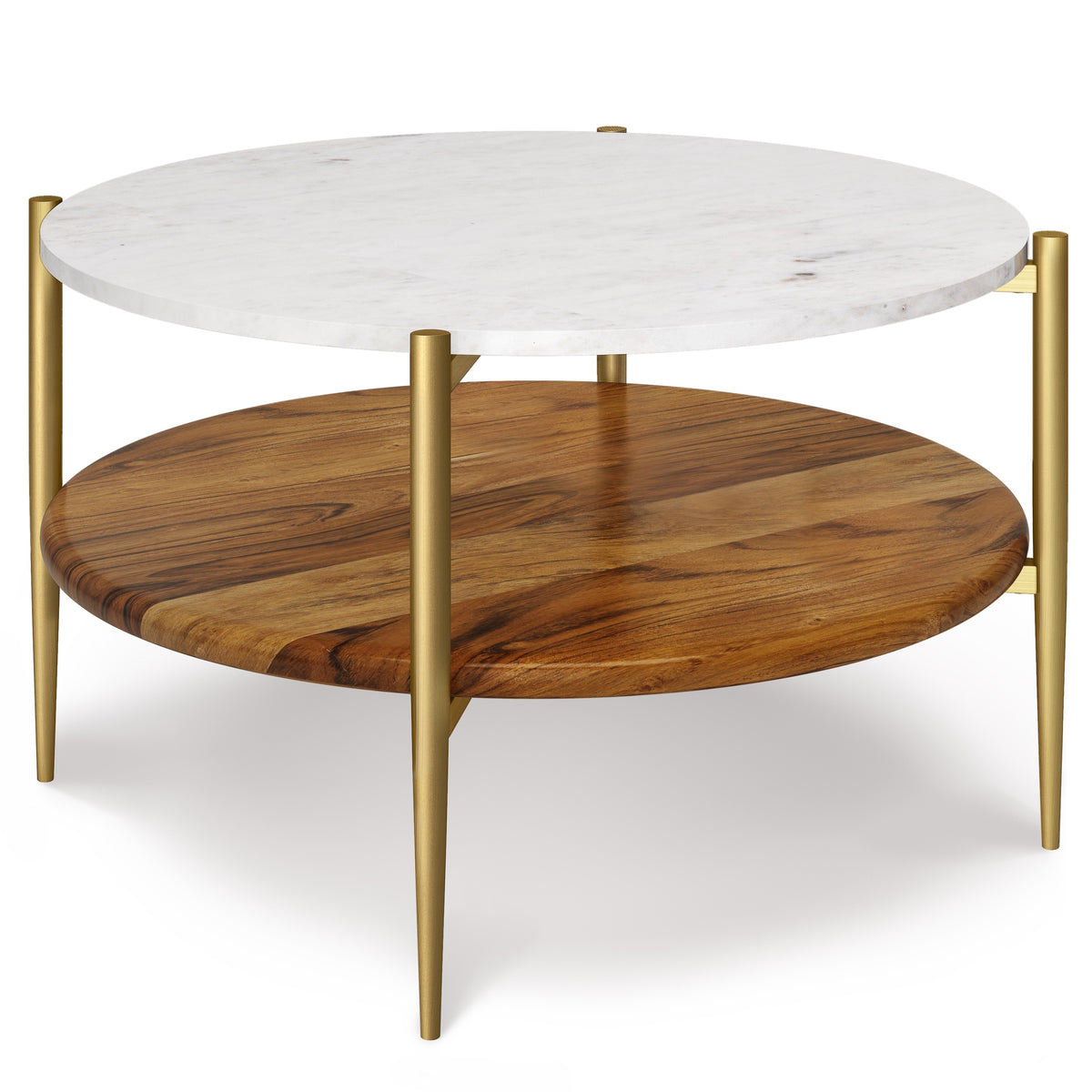 Wagner 30 inch Wide Solid Acacia Wood Coffee Table in White/Natural