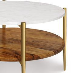 Wagner 30 inch Wide Solid Acacia Wood Coffee Table in White/Natural