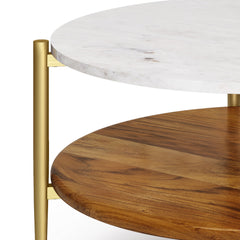Wagner 30 inch Wide Solid Acacia Wood Coffee Table in White/Natural