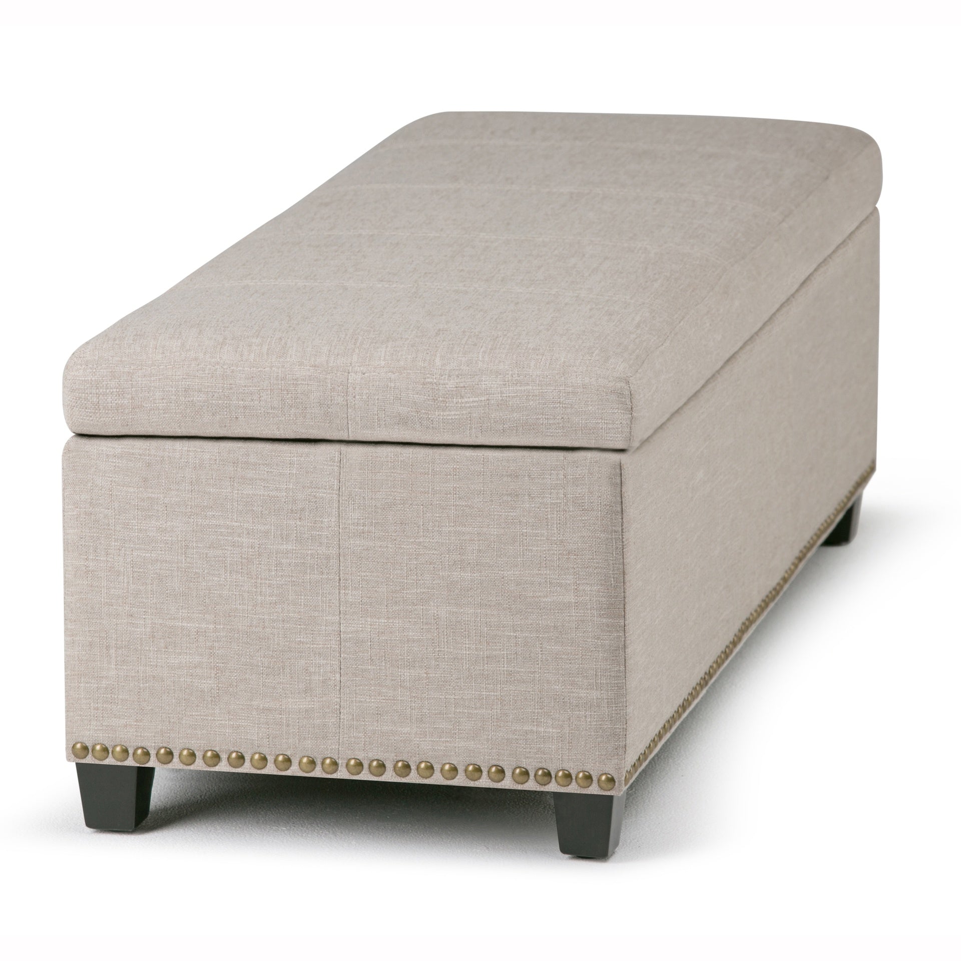 Kingsley 48 inch Wide Large Storage Ottoman in Natural Linen-Look Fabric