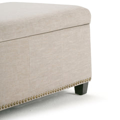 Kingsley 48 inch Wide Large Storage Ottoman in Natural Linen-Look Fabric
