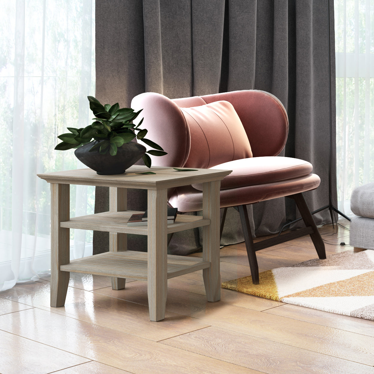 Acadian Solid Wood Narrow Side Table in Distressed Grey