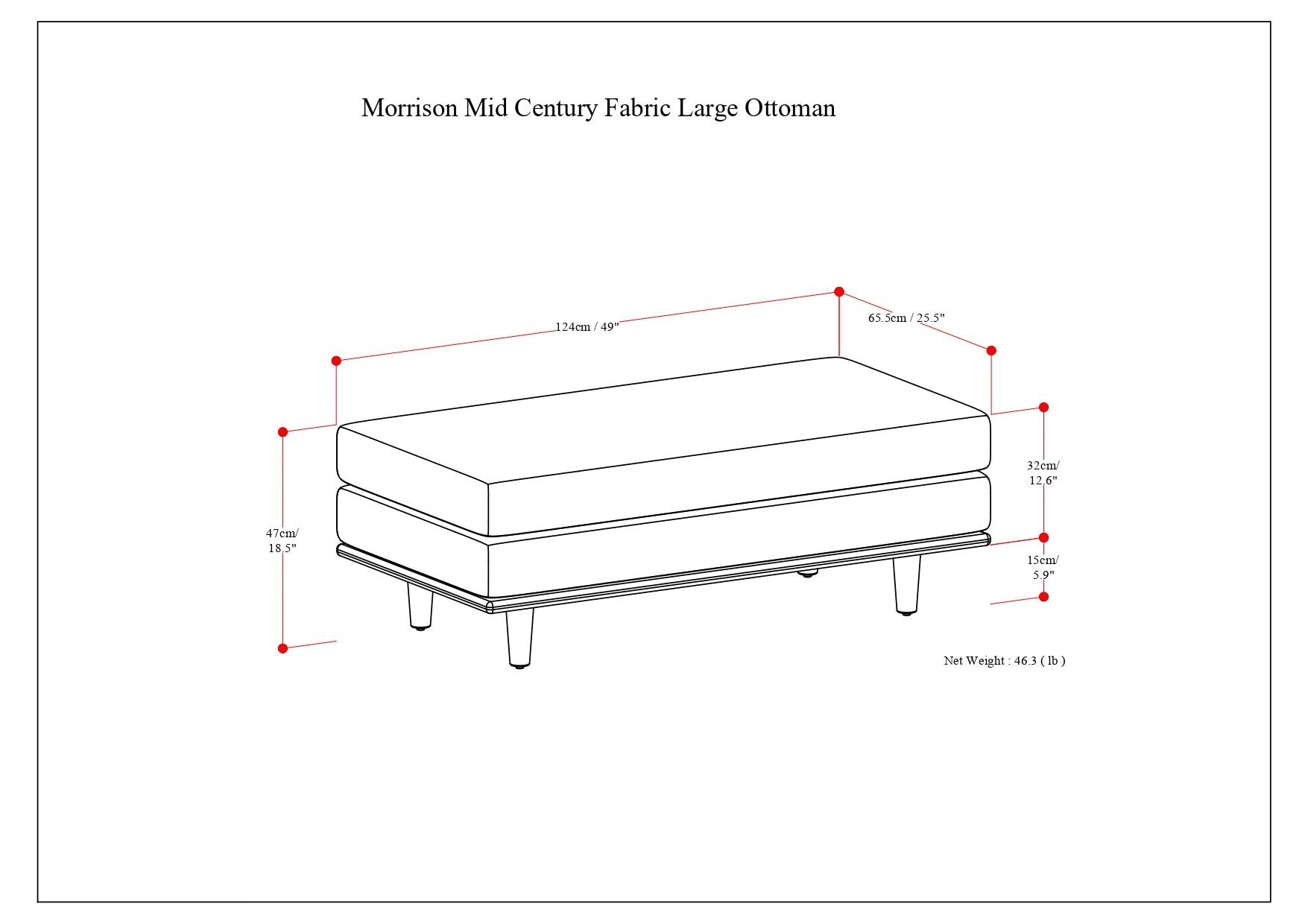 Morrison Large Rectangular Ottoman in Charcoal Grey Woven-Blend Fabric