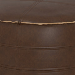 Brody - 20" Round Pouf - Distressed Dark Brown