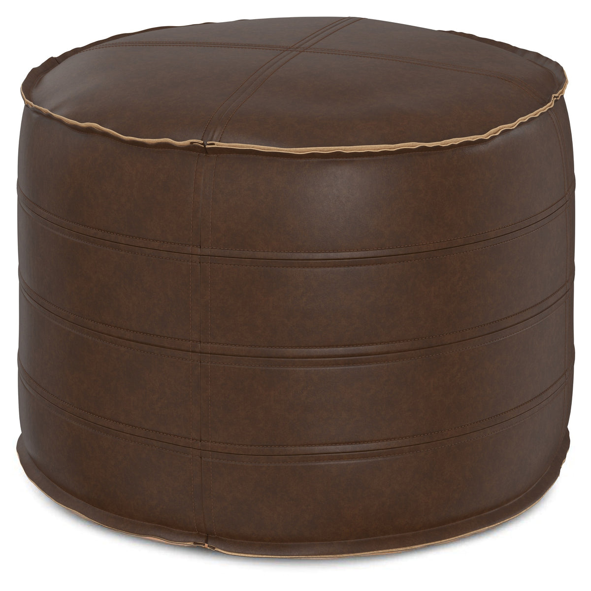 Brody - 20" Round Pouf - Distressed Dark Brown