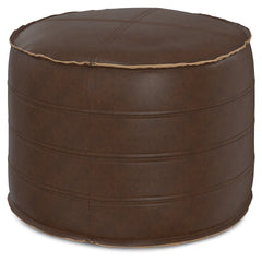 Brody - 20" Round Pouf - Distressed Dark Brown
