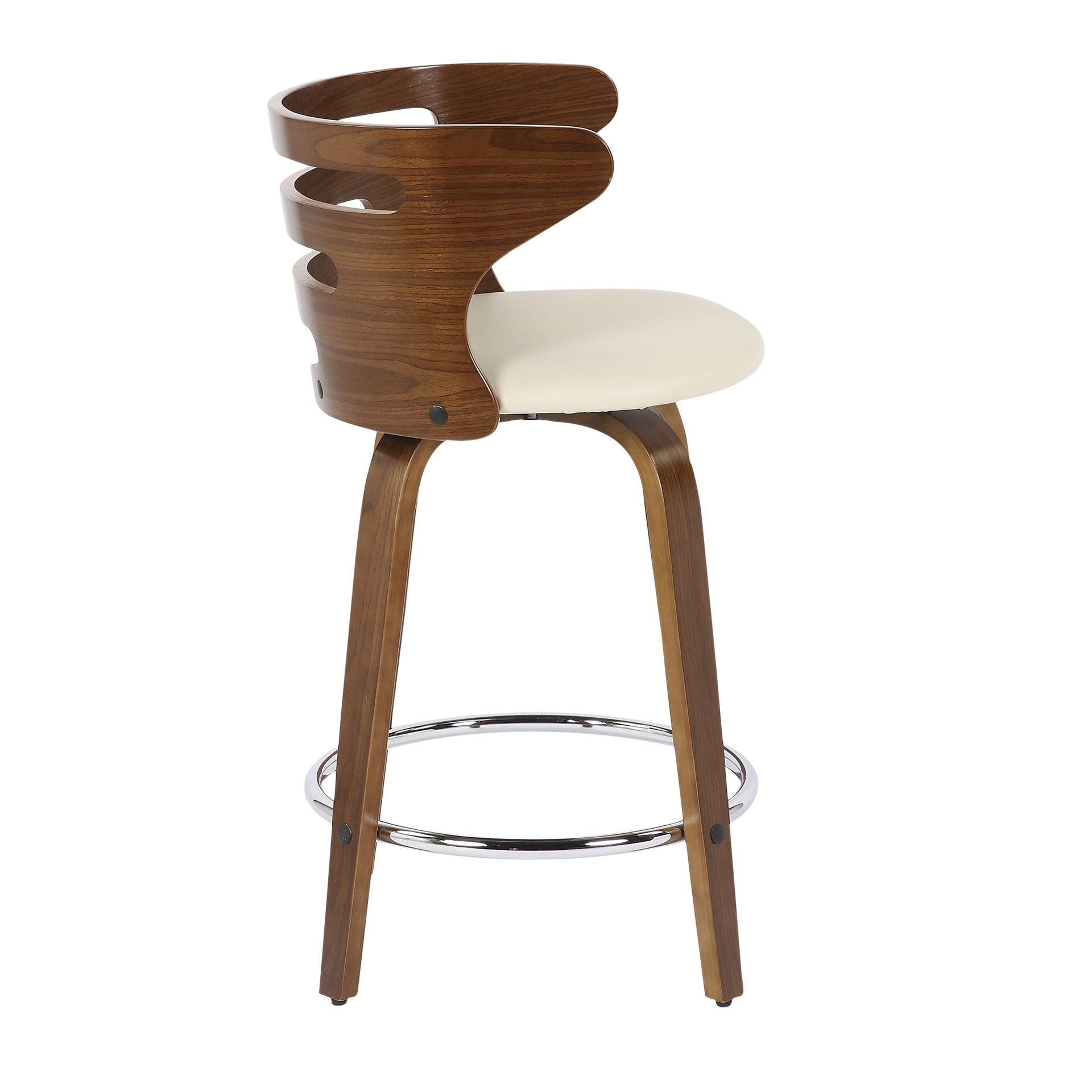 Cosini Mid-Century Modern Counter Stool with Swivel in Walnut and Cream Faux Leather by LumiSource - Set of 2