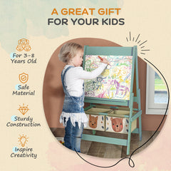 Qaba Art Easel for Kids with Paper Roll, 3 in 1 Toddler Painting Easel with Blackboard, Whiteboard, Storage Baskets, Green
