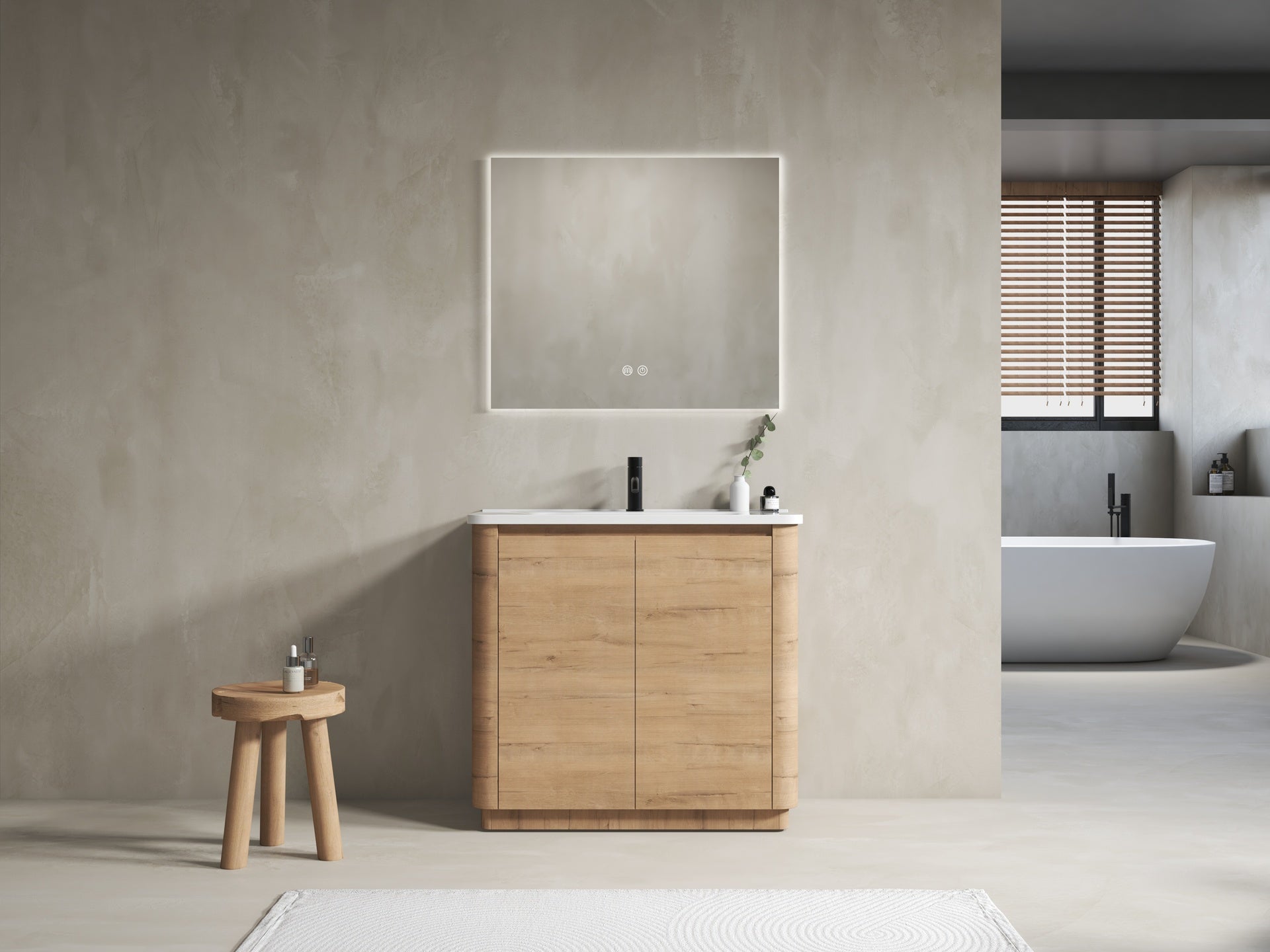 36'' Freestanding Bathroom Vanity with White Ceramic Sink & 2-Soft-Close Door, KD-Packing, Plywood