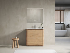 36'' Freestanding Bathroom Vanity with White Ceramic Sink & 2-Soft-Close Door, KD-Packing, Plywood
