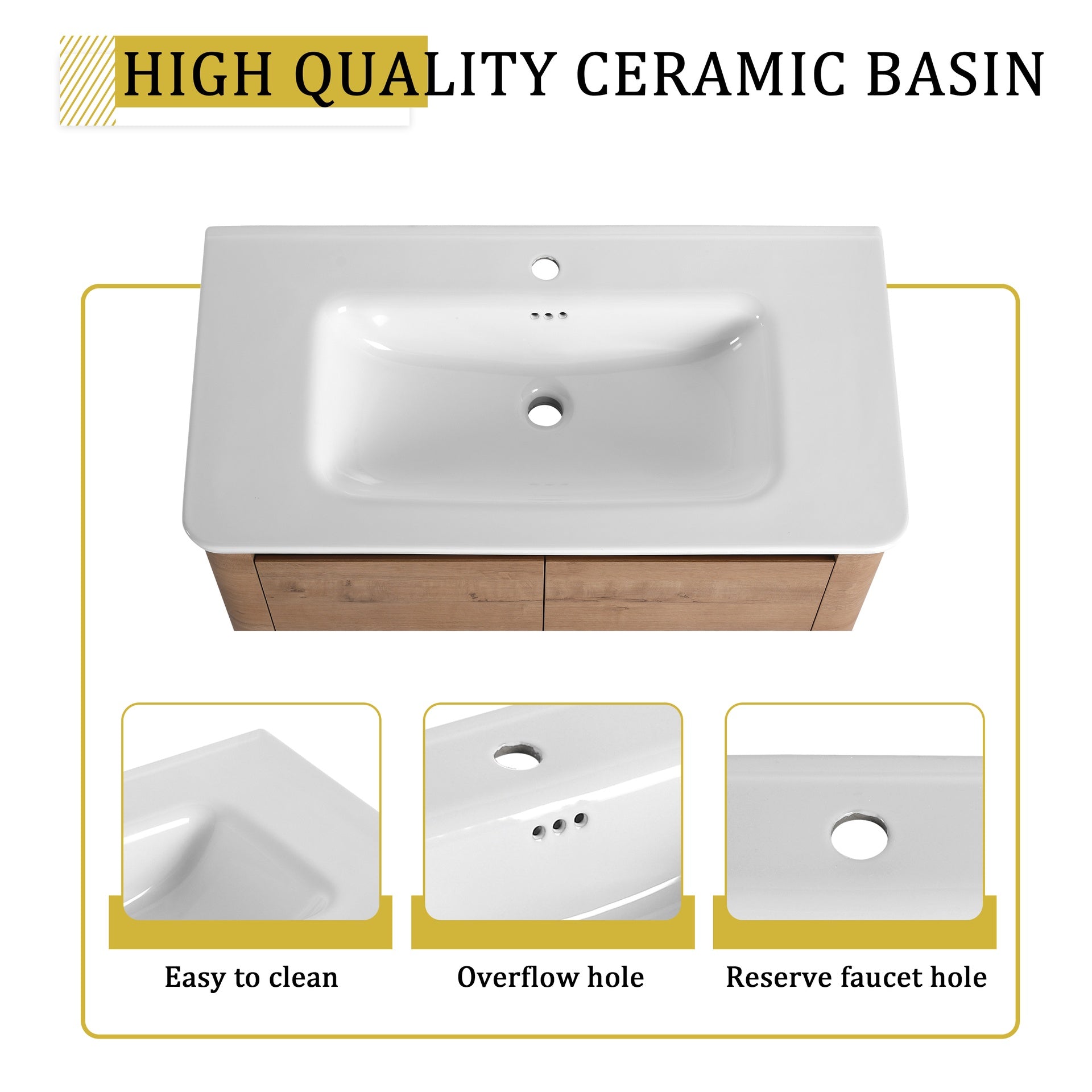 36'' Freestanding Bathroom Vanity with White Ceramic Sink & 2-Soft-Close Door, KD-Packing, Plywood