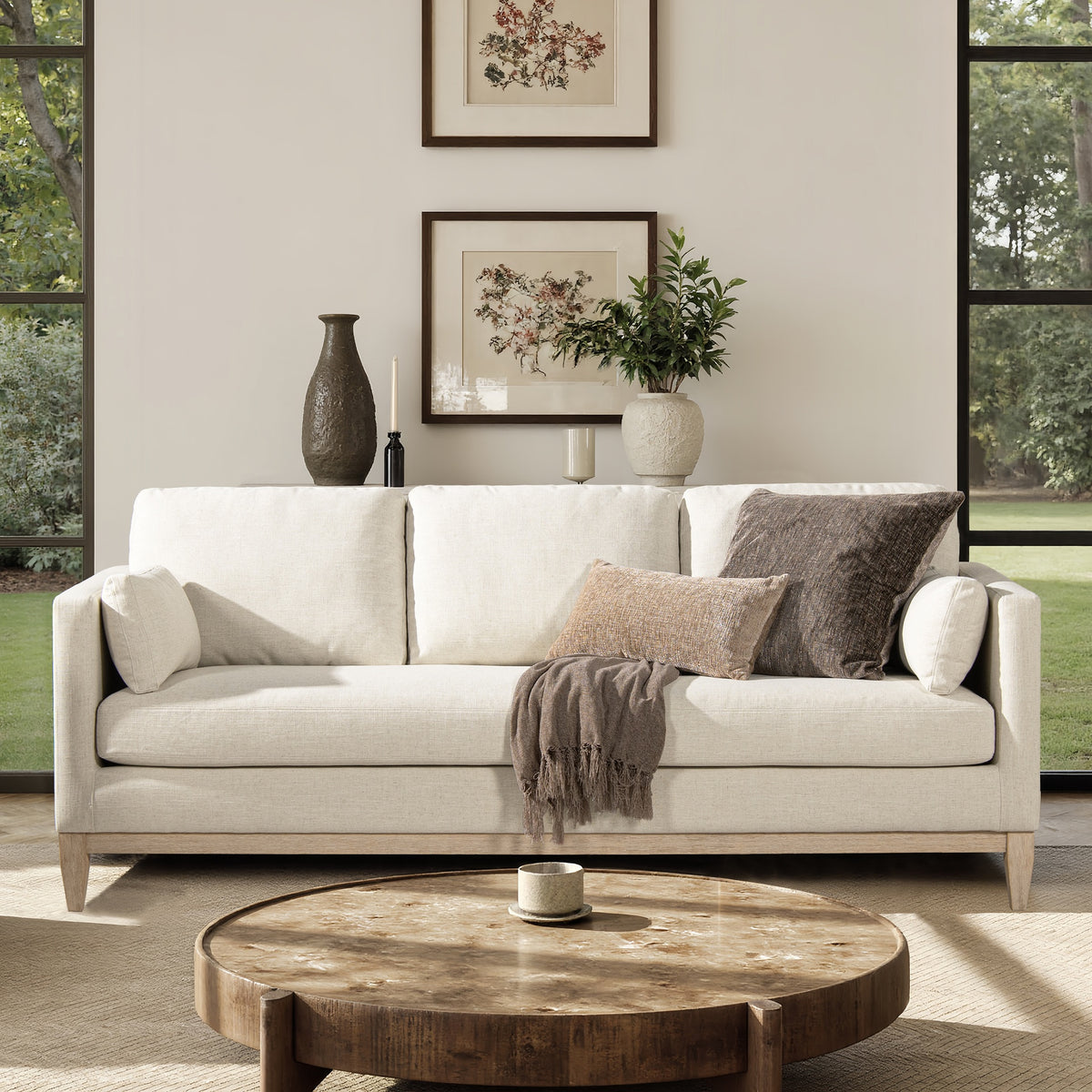 Knox 84" Modern Farmhouse Sofa, Flax White Linen