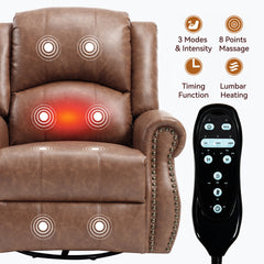 Heat Massage Manual Recliner Chair with Rocker and Swivel in Fabric for Living Room, Yellow