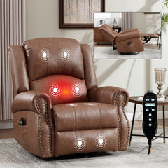 Heat Massage Manual Recliner Chair with Rocker and Swivel in Fabric for Living Room, Yellow