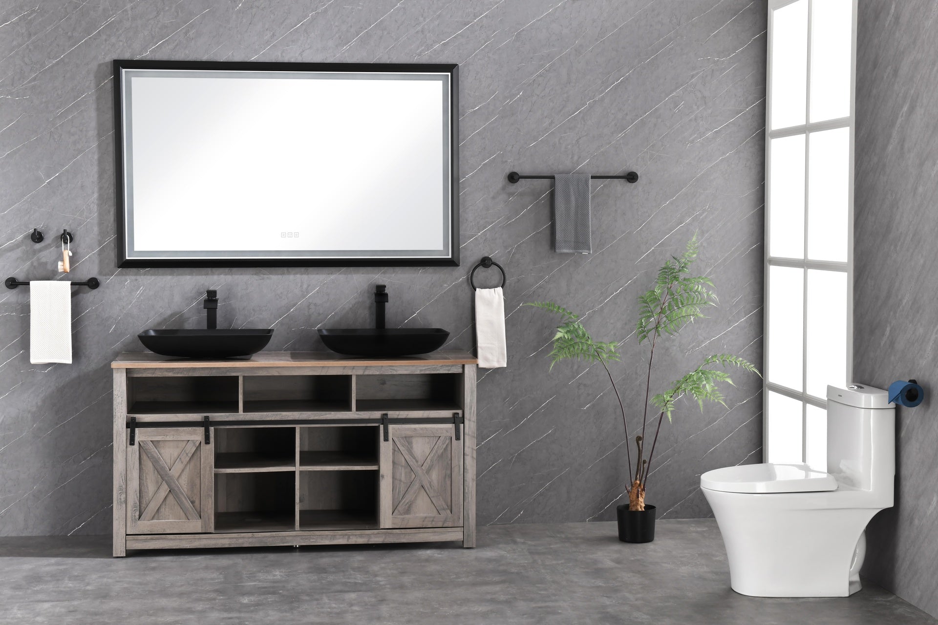 72 x 48 Inch LED Bathroom Mirror with Aluminum Frame, Wall Mounted Vanity Mirror, Anti-Fog, Memory, 3 Colors, Stepless Dimmable