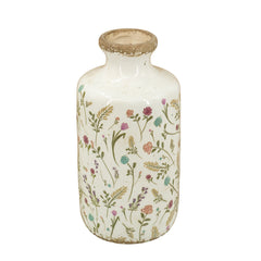 D5.3x10.6" Ceramic Cylinder Vase with Multi-Colored Floral Motifs