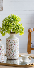 D5.3x10.6" Ceramic Cylinder Vase with Multi-Colored Floral Motifs