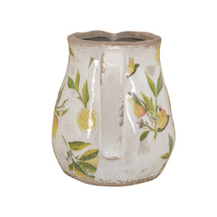 6.3x5.1x6.1" White Ceramic Pitcher Vase with Yellow Lemon Motif