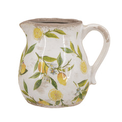 6.3x5.1x6.1" White Ceramic Pitcher Vase with Yellow Lemon Motif