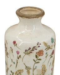 D4.3x8.3" Ceramic Cylinder Vase with Multi-Colored Floral Motifs