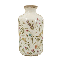 D4.3x8.3" Ceramic Cylinder Vase with Multi-Colored Floral Motifs